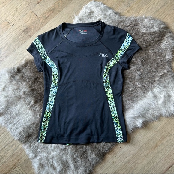 Fila Tops - FILA Leopard Print Accent Sport Top - Size Medium - Black, Blue, Green